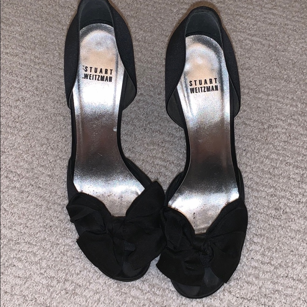 Stuart Weitzman satin peep toe with bow